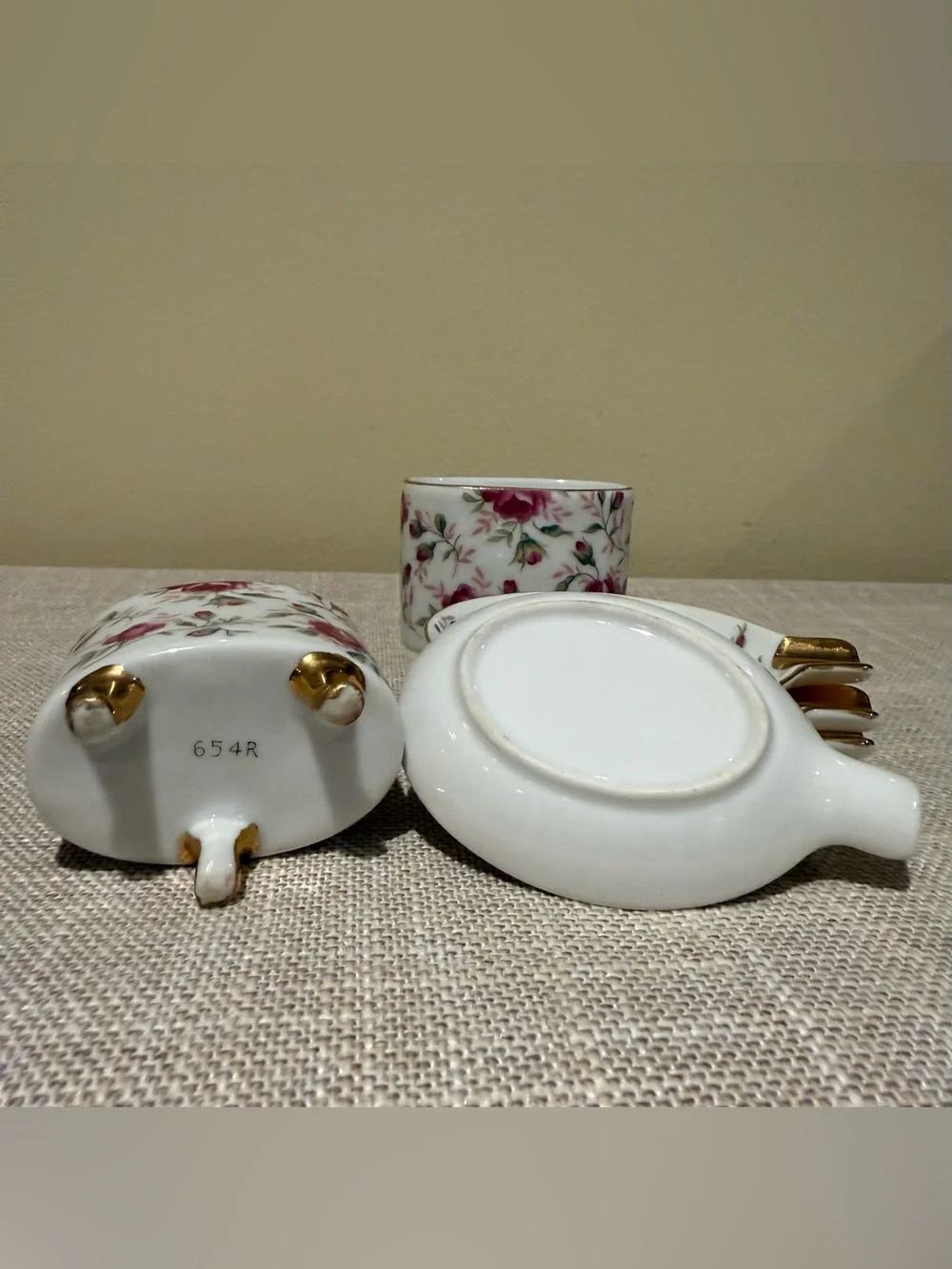 Vintage Lefton Rose Chintz Porcelain Cigarette Holder Ashtray Set 6pc
